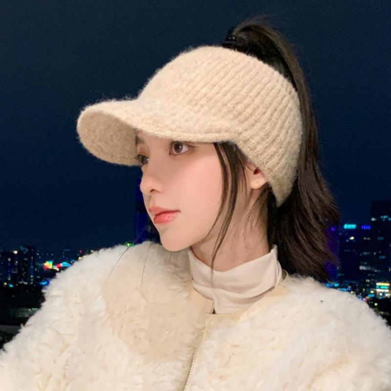 Versatile wool knitted empty top hat women's autumn and winter outdoor thickened warm wool cap spot