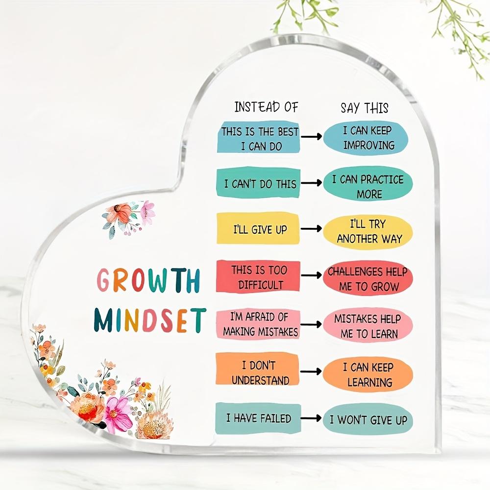 Heart-Shaped Growth Mindset Plaque - Inspirational Motivational Decor for Teachers, Students & Relax Offices, Colorful Positive Sayings for Mindse 10*10cm
