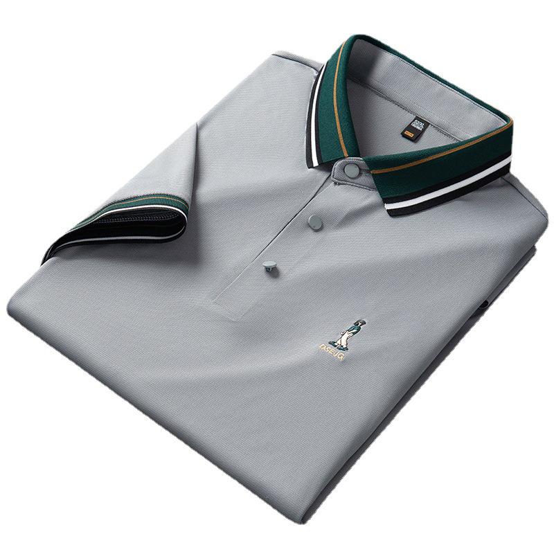 Men's Summer Ice Silk Polo Shirt - Short Sleeve, Solid Color, Embroidered, High Elasticity, Non-Iron, Anti-Wrinkle