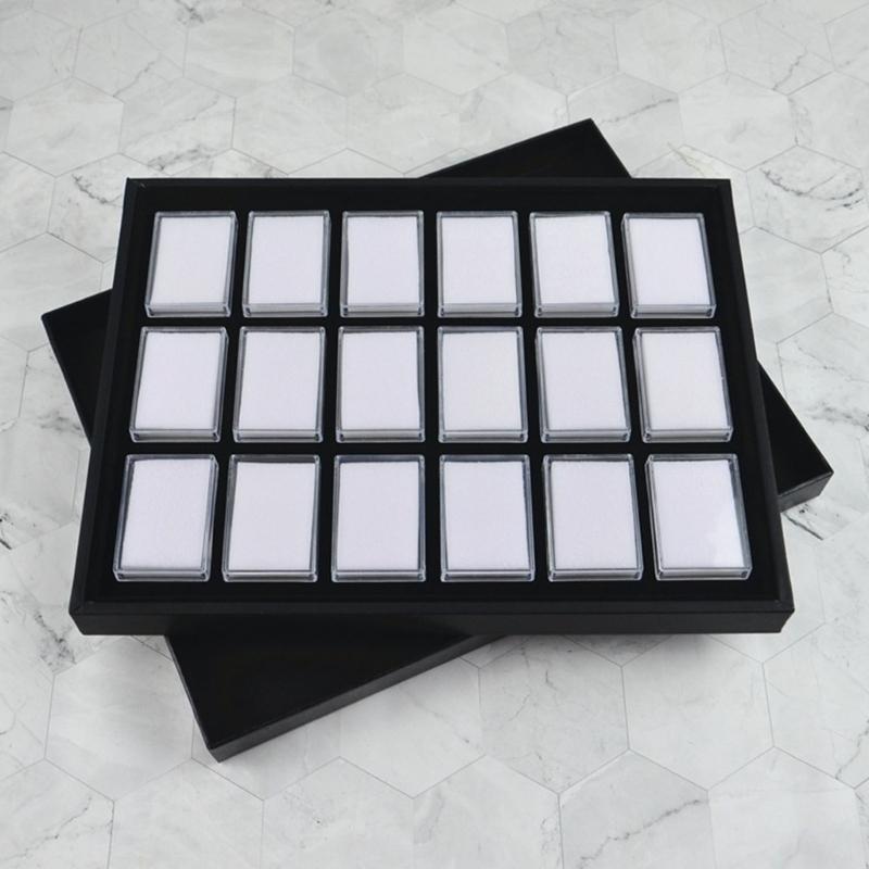 18 Edelsteinhalter-Etui für Schmuckausstellung und Aufbewahrung Quadratischer Edelstein-Organizer mit Schaumstoff für Sammlerstücke und Kristalle