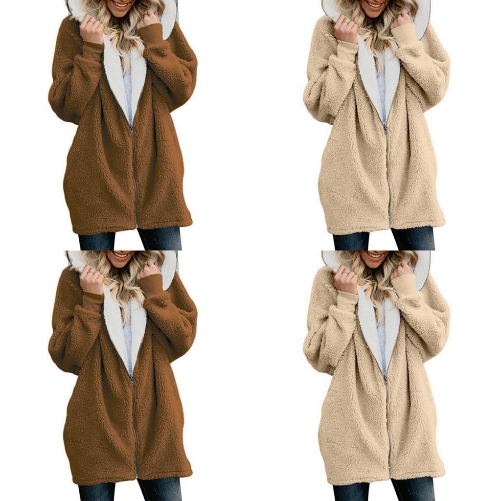 Gemütlicher Damen Teddybär Flauschiger Mantel Kapuzenjacke aus Kunstfleece Oberbekleidung für ultimativen Komfort