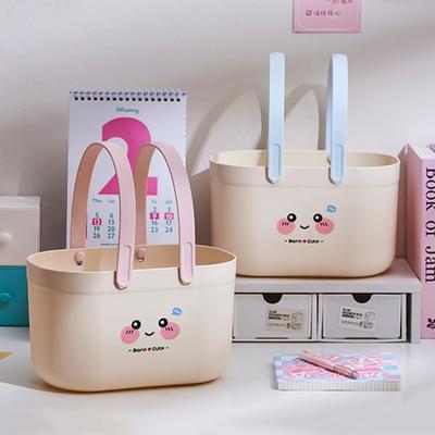 Portable Bath Basket with Handle Large Capacity Cute Patterns Multipurpose Handheld Space Saving Sundries Storage Basket