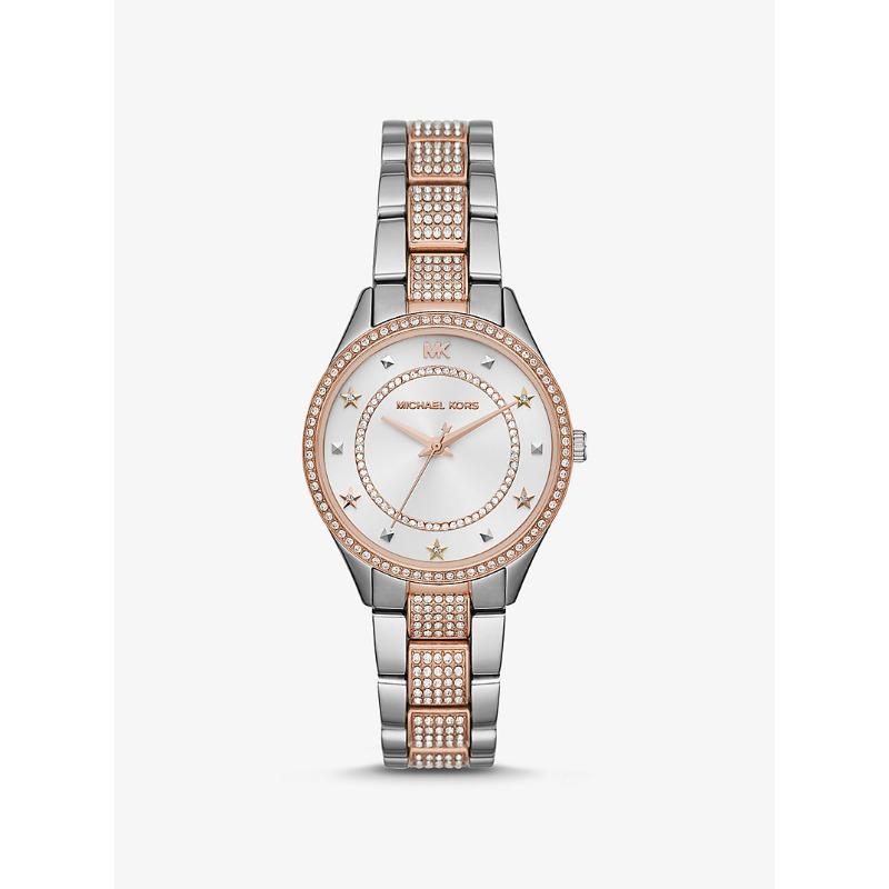 

Мини-часы Michael Kors Lauryn с паве, двухцветные, MK4388 серебряный