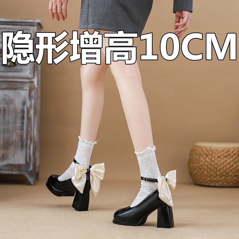 Spring New Inner Height Increase Thick Heel Mary Jane Women's Waterproof Table High-end Bow Wedding Shoes Single Shoes Bridesmaid Shoes