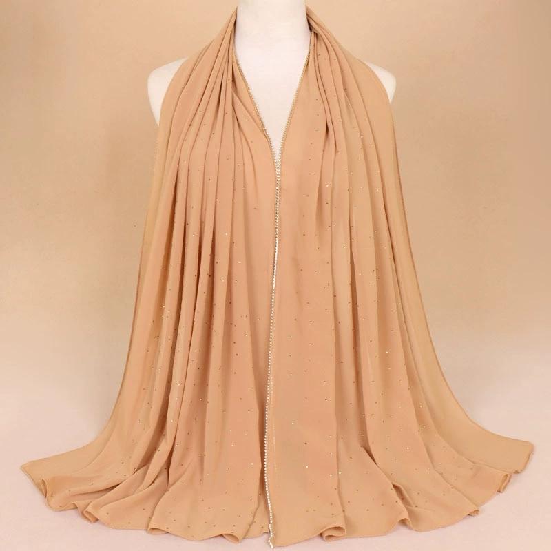 Long Chiffon Headscarf Arabian Scarf Middle East Dubai Turkey Palestinian Hijab Scarves Solid Chain Scarf for Women