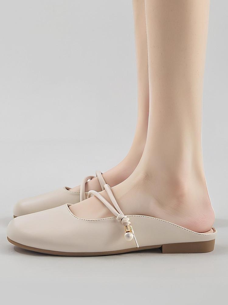 French gentle baotou half slippers women's outer wear 2025 new spring and summer slippers flat bottom one pedal half support sandals