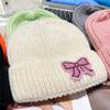 Lace Edge Bow Knitted Pullover Hat Warmer Winter Knitted Cap Casual Bow Beanies Hat Girls
