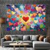 Whimsical Heart Art Tapestry, Burst of Multicolored Hearts in an Impressionist Style, Joyful Modern Wall Art