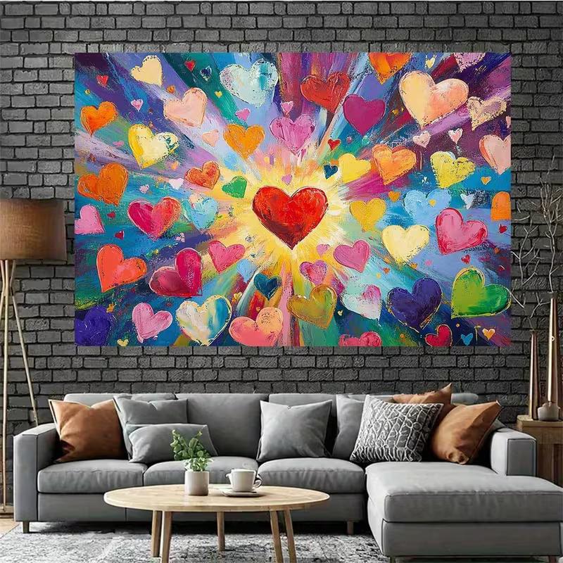 Whimsical Heart Art Tapestry, Burst of Multicolored Hearts in an Impressionist Style, Joyful Modern Wall Art