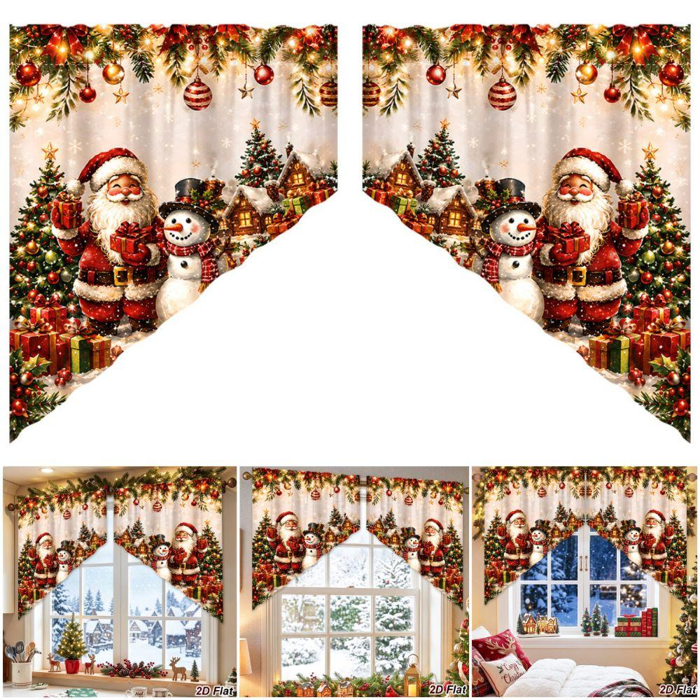 Cartoon Santa Snowman Short Curtains Red Triangle Curtains Christmas Curtains Window Decoration