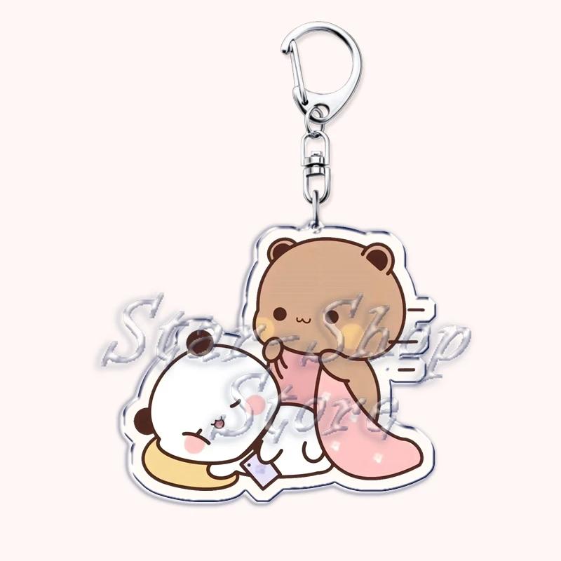 Lovely Bubu Eat Dudu Keychains Love Couple Grey Bear Panda Yier Keyring for Accessories Bag Key Chain Jewelry Fans Lover Gifts