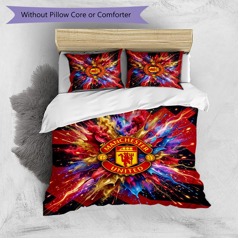 Set Lenzuola Stampato Manchester United 3 Pezzi Morbido Delicato sulla Pelle Lavabile Copripiumino e Federe Set Tutte le Stagioni Camera da Letto