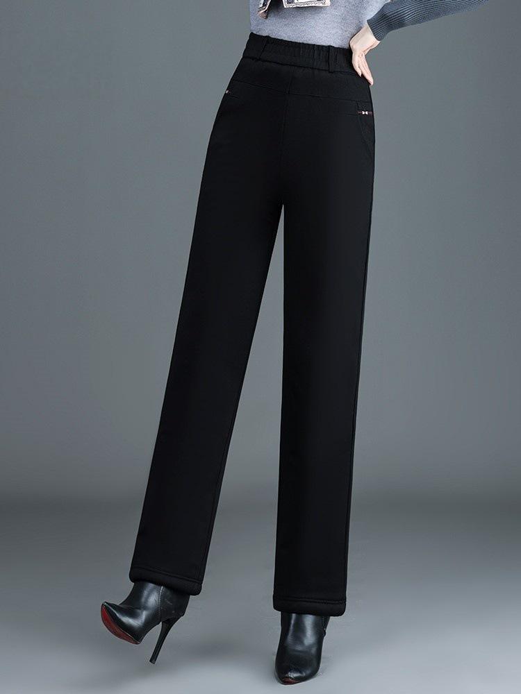 Women's Thickened Wool Denim High Waist Winter Pants - Plus Size Cashmere & Velvet Warm Cotton Elastic Pants