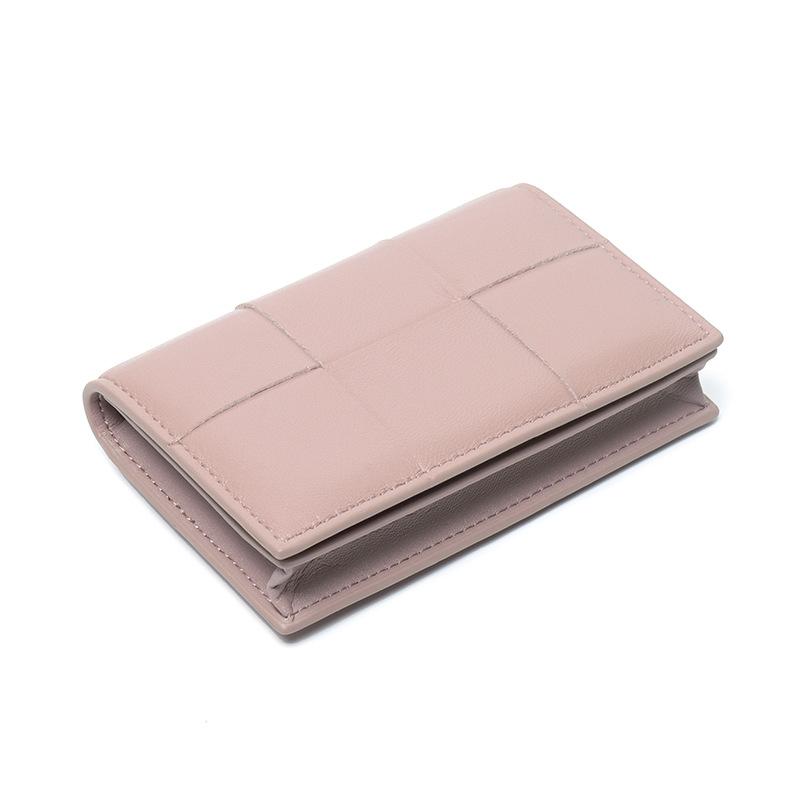 Kleine Geldbörse aus Schaffell, kurze dreifach gefaltete Geldbörse aus Leder, handgewebt, faltbare Wechseltasche