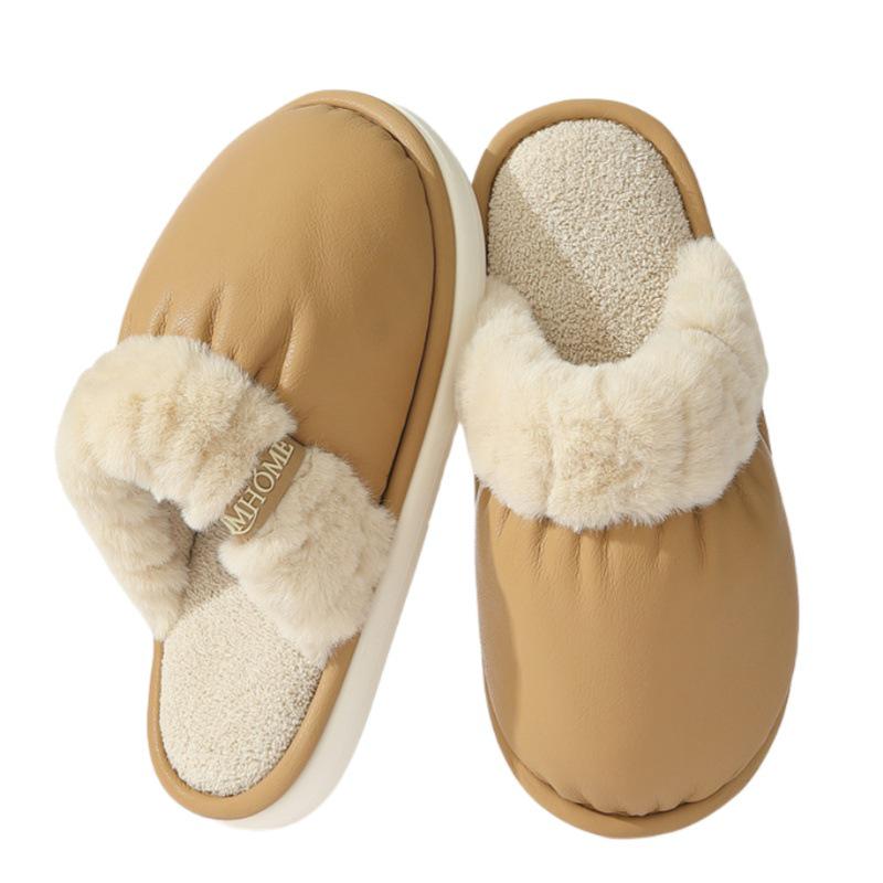 Women's & Men's PU Waterproof Cotton Slippers - Non-Slip, Silent Indoor Shoes for Autumn/Winter 2025