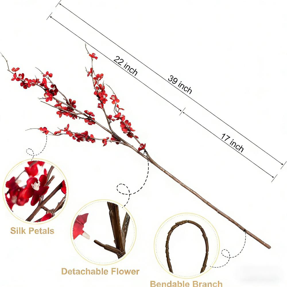 New 39inch Artificial Plum Blossom Chinese Style DIY Wintersweet Faux Flower Long Branch Simulated Plum Blossom Home Decor