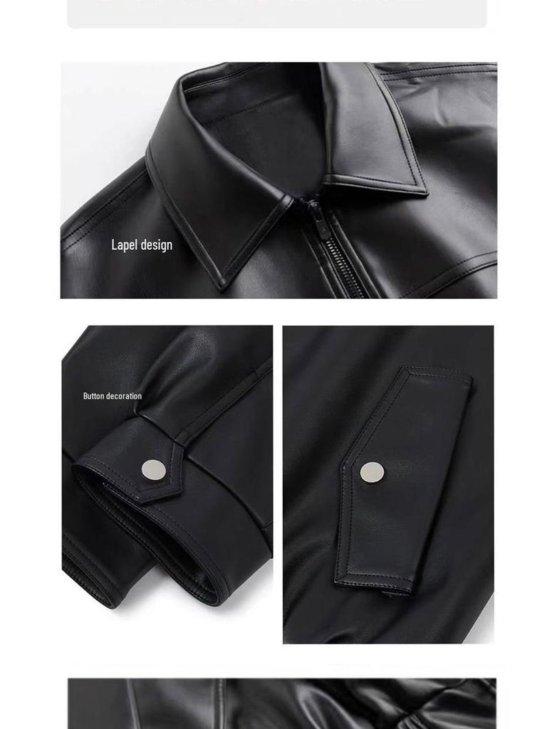 Sleek Men's Autumn/Winter Leather Motorcycle Jacket - Stylish Lapel Design, Cool & Handsome Outerwear, High-Quality Soft Leather