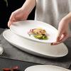 Pure White Household Steamed Fish Plate, Ceramic Oval Seafood Plate, Large Fish Plate, Premium Dish Plate, Hotel Tableware
