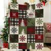 1pc Christmas Patchwork Throw Red & Green Snowflake/Tartan Squares, Cozy Flannel Blanket for Sofa Decor