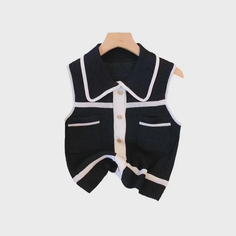 Summer Xiaoxiang Style Sleeveless Knitted Vest - Artful, Contrasting Colors, Celebrity Chic