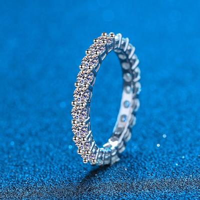Massiver 925er Silber Luxus 3mm 0,1ct Moissanit Full Enternity Diamant Verlobungsring für Frauen 2,2ct Ehering Ringe