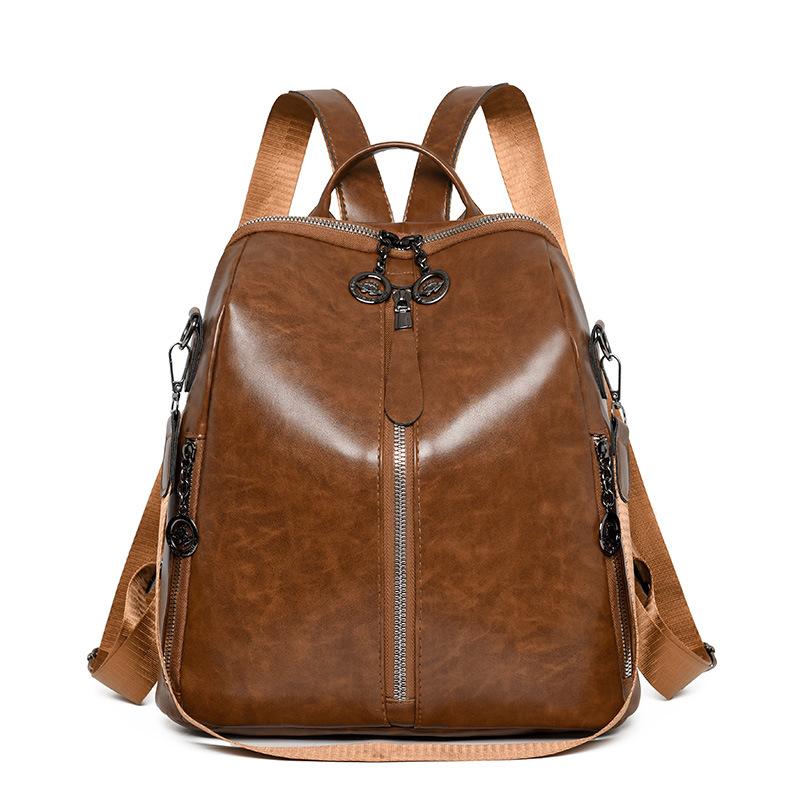 Ein Retro-Freizeitrucksack aus weichem Leder für Damen, eine modische und vielseitige Pendeltasche