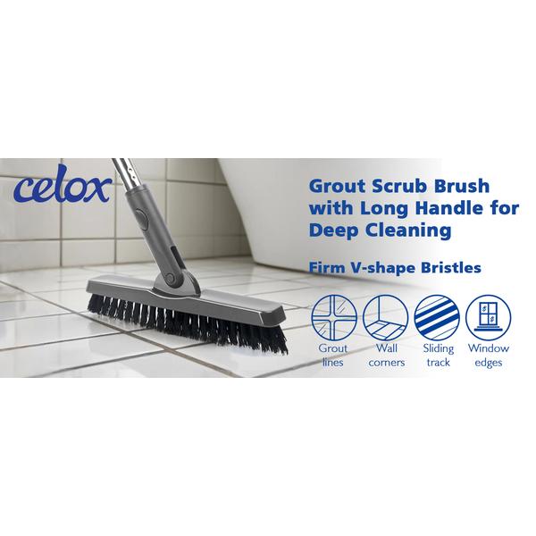 CELOX z Długim Uchwytem, Szczotka do Czyszczenia Fug Płytki Podłogowe, do Prysznica