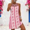 Women Plus Size Yellow Blue Floral Printed Criss Cross Cutout Neck Sleeveless Fitted Curved Hem Dress