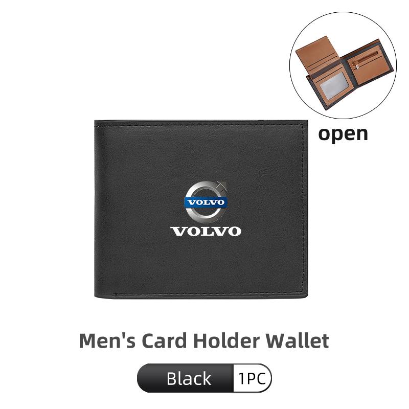 

Leather Business Wallet Car Logo Card Holder Men Coin Purse For Volvo AWD C30 C70 S60 S80 S90 T6 V40 V50 V60 V70 V90 чёрный