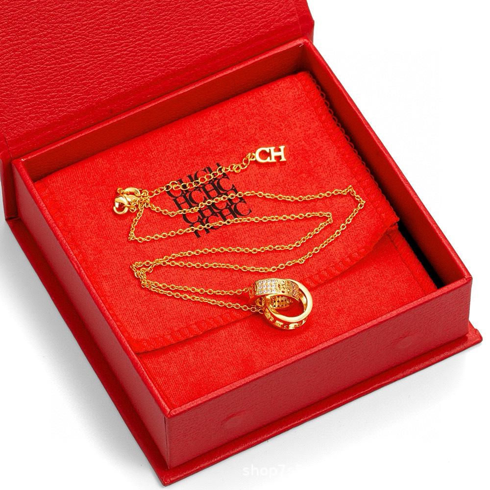 CHHC Double Ring Pendant Necklace - Luxurious Design with Gift Box & Bag.