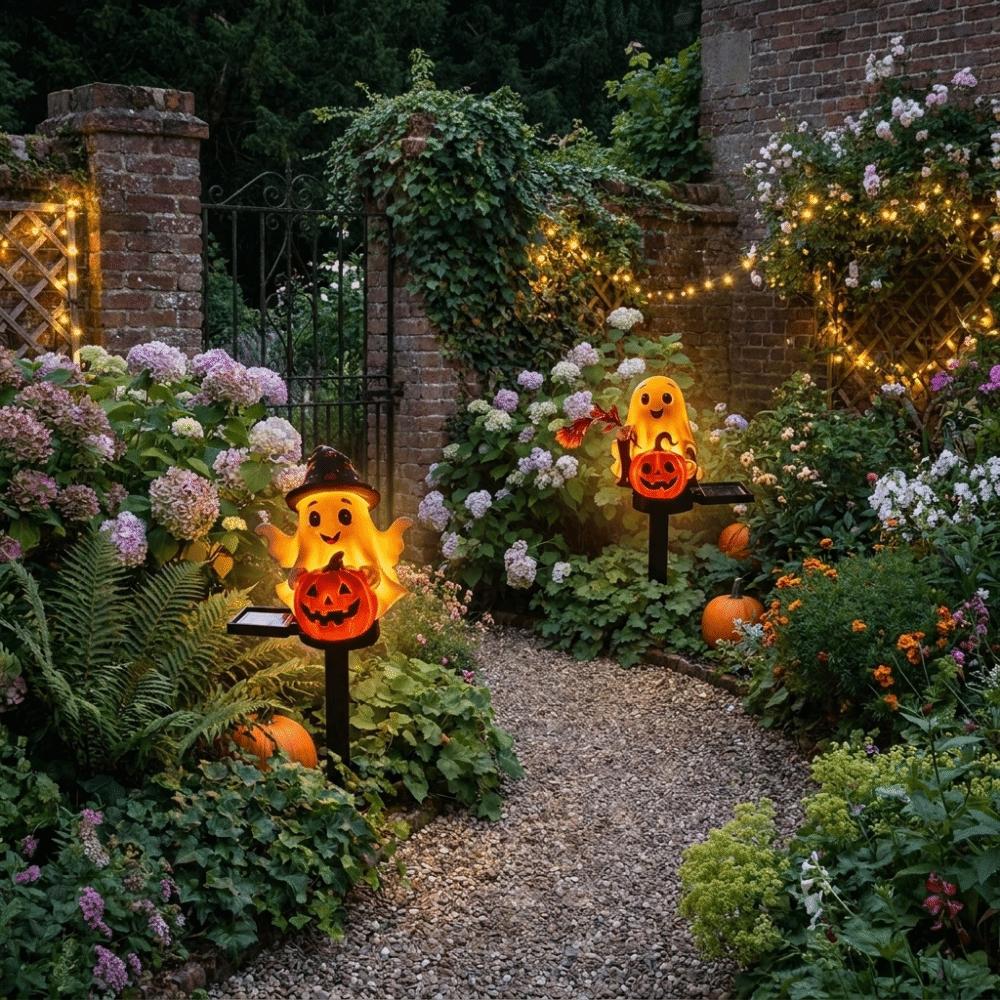 Resin Figurine Solar Halloween Lights Cute Garden Stake Light Solar Ghost Pumpkin Lights Outdoor
