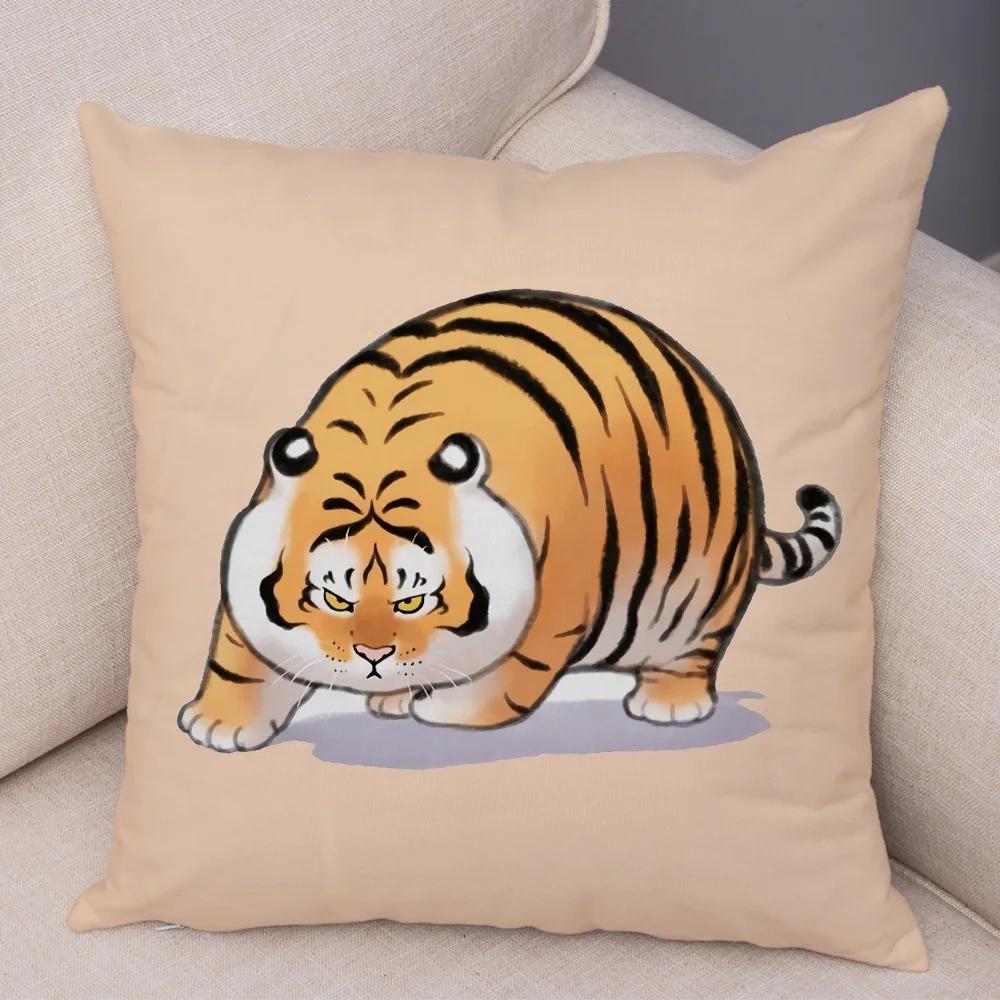 Chinese Ink Funny Fat Tiger Cushion Cover Decor Cute Cartoon Animal Soft Plush Pillow Case for Sofa Home Car Throw Pillowcase