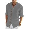Chemise en coton et lin multi-boutons, couleur unie, manches longues, col Henley, plage, vêtements de vacances hawaïens, Streetwear, chemises médiévales Vintage