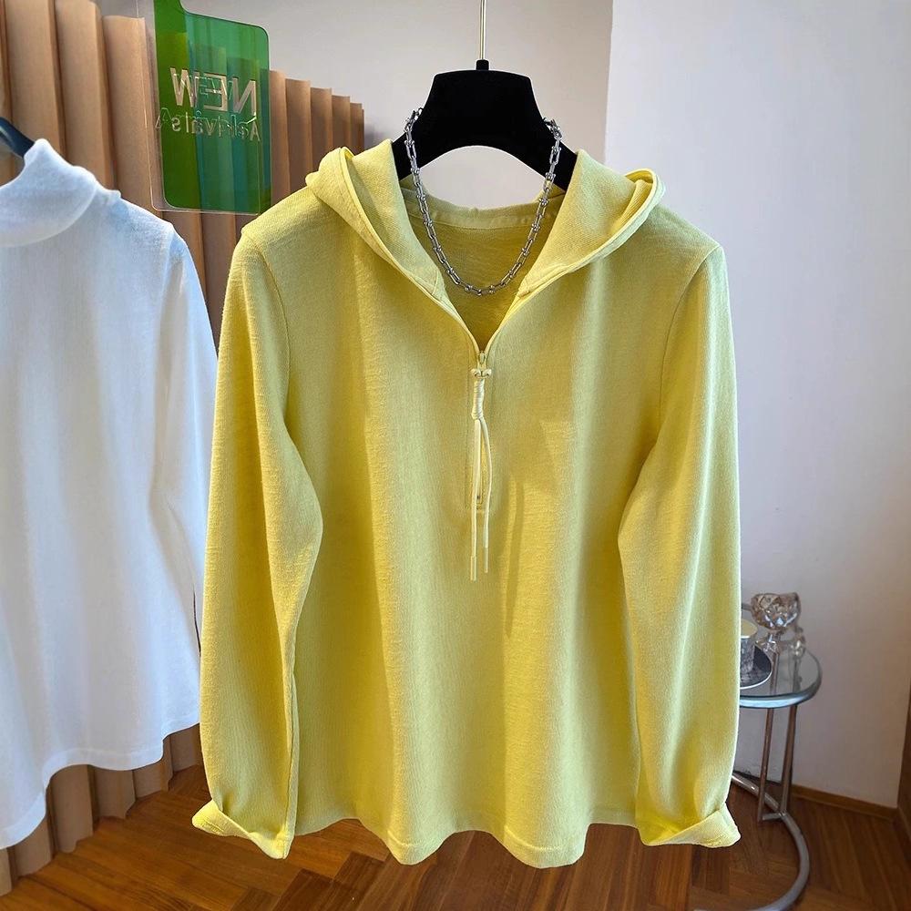 Mikina s kapucí a tričko pro ženy, nový podzimní nadměrný volný top s dlouhým rukávem jako základní vrstva