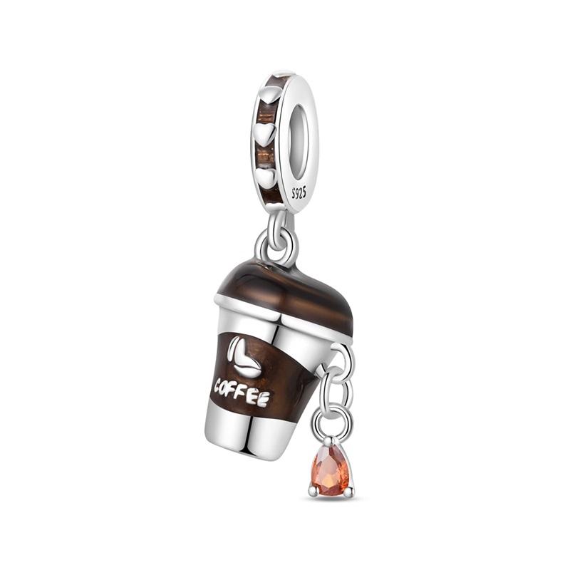 925 Silver Afternoon Tea Coffee Cup Cat Dessert Cake Charms Beads For Women Fit Bracelet DIY Jewelry Gifts