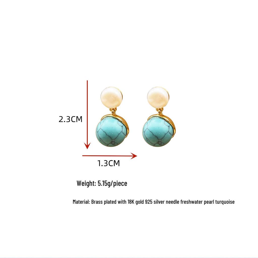 Vintage French Turquoise & Pearl Earrings for Women