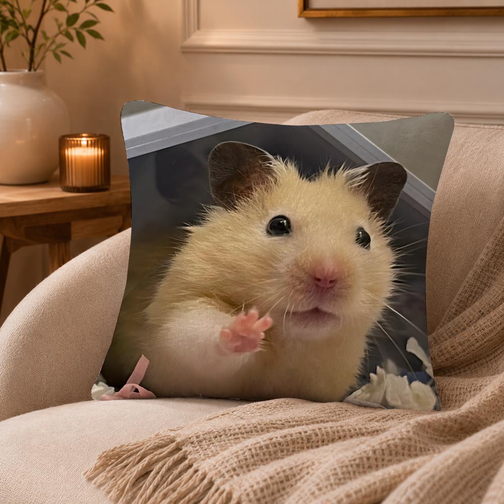 Funny Hamster Meme Cute Cushion Cover Anti-dustmite Pillowcase Invisible Zipper Silky Short Plush Sofa Cushion Cover