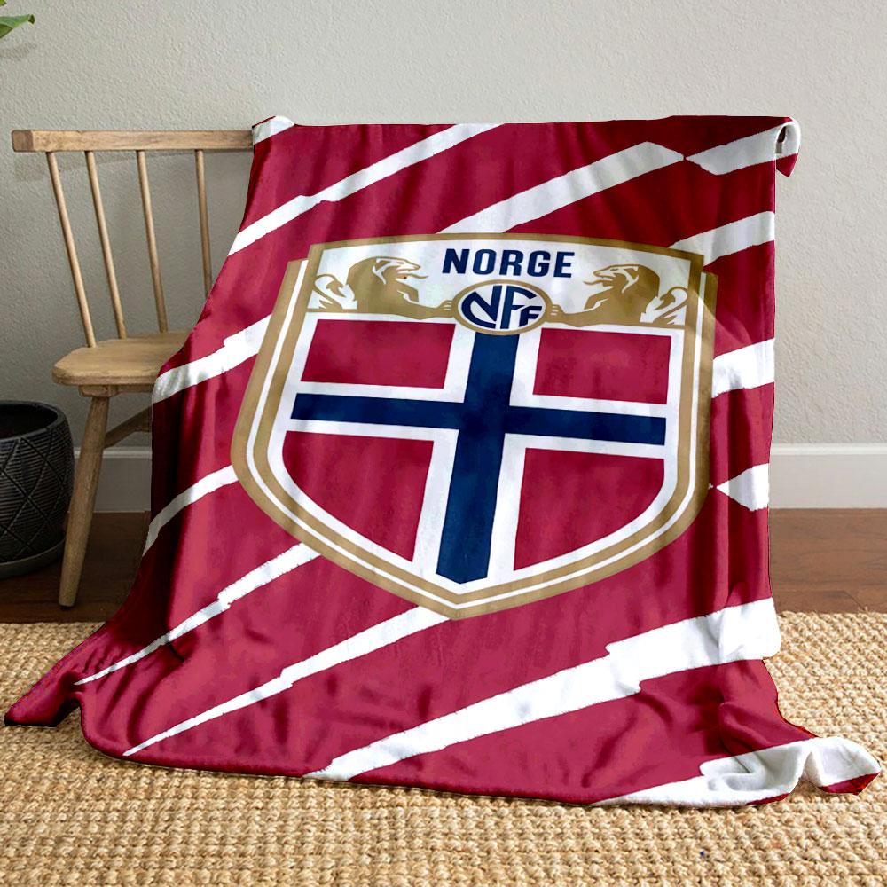 Norway Football Crest on Red Pattern Patterned blanket, flannel, suitable for all seasons, home decor, warm and cozy