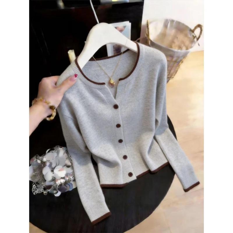 Women S Korean Style Lady Round Neck Long Sleeve Knit Top