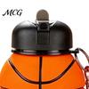 Reusable Hiking Bottle Spherical Collapsible Silicone Cup, Golf Ball Shaped Water Foldable Travel Cup with Push Design Flip Lid & Metal Carabiner,
