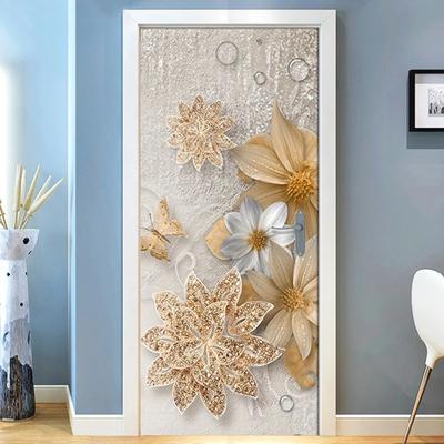 3D Golden Flower Αυτοκόλλητα ψυγείου Αδιάβροχα Αυτοκόλλητα Πόρτας Τοιχογραφία Πόρτας Peel Αυτοκόλλητο Αυτοκόλλητο Ταπετσαρίας Αφαιρούμενο Αυτοκόλλητο Τοίχου