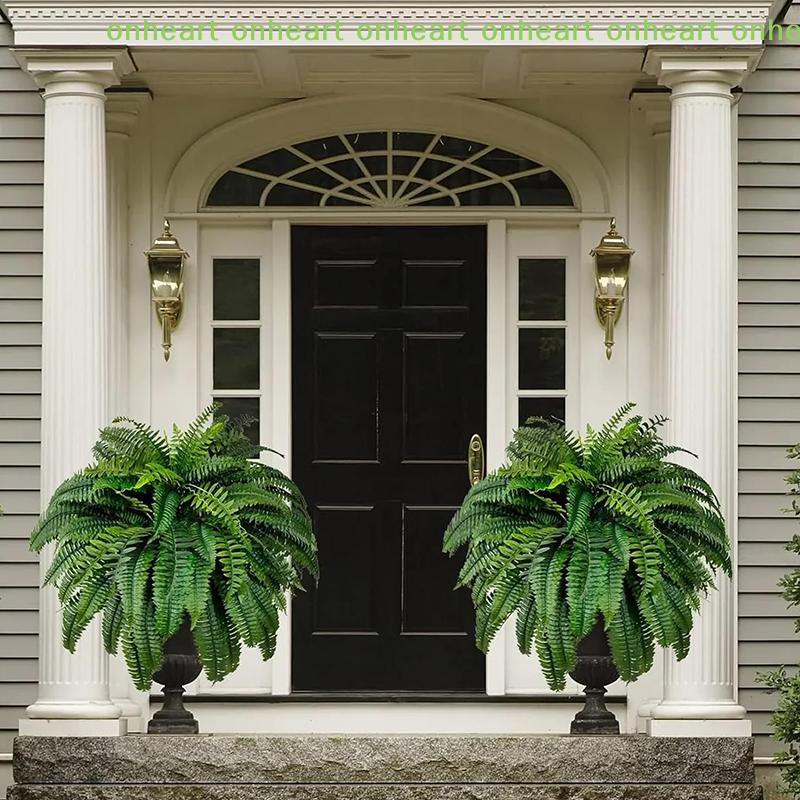 [C]Lifelike Artificial Boston Fern Fake Plastic Plants Decorations UV Resistant For Outdoor Home Kitchen Decor Garden Decoration