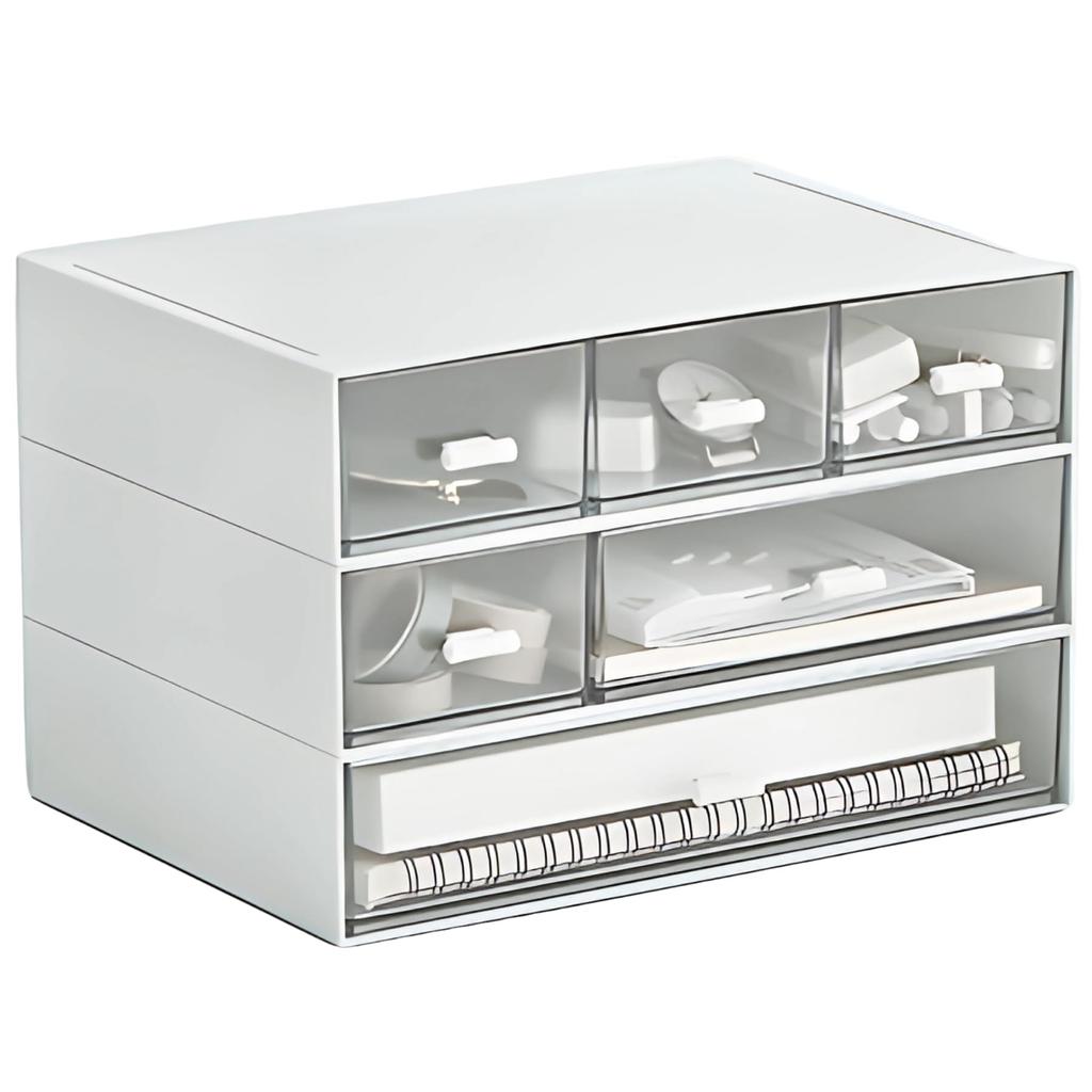 Mellbo Desk Organizer with Letter Transparent Perfect for Student and Dressers 3-Tier Drawers, Stationery, Case, Window, Stackable, Connectable,