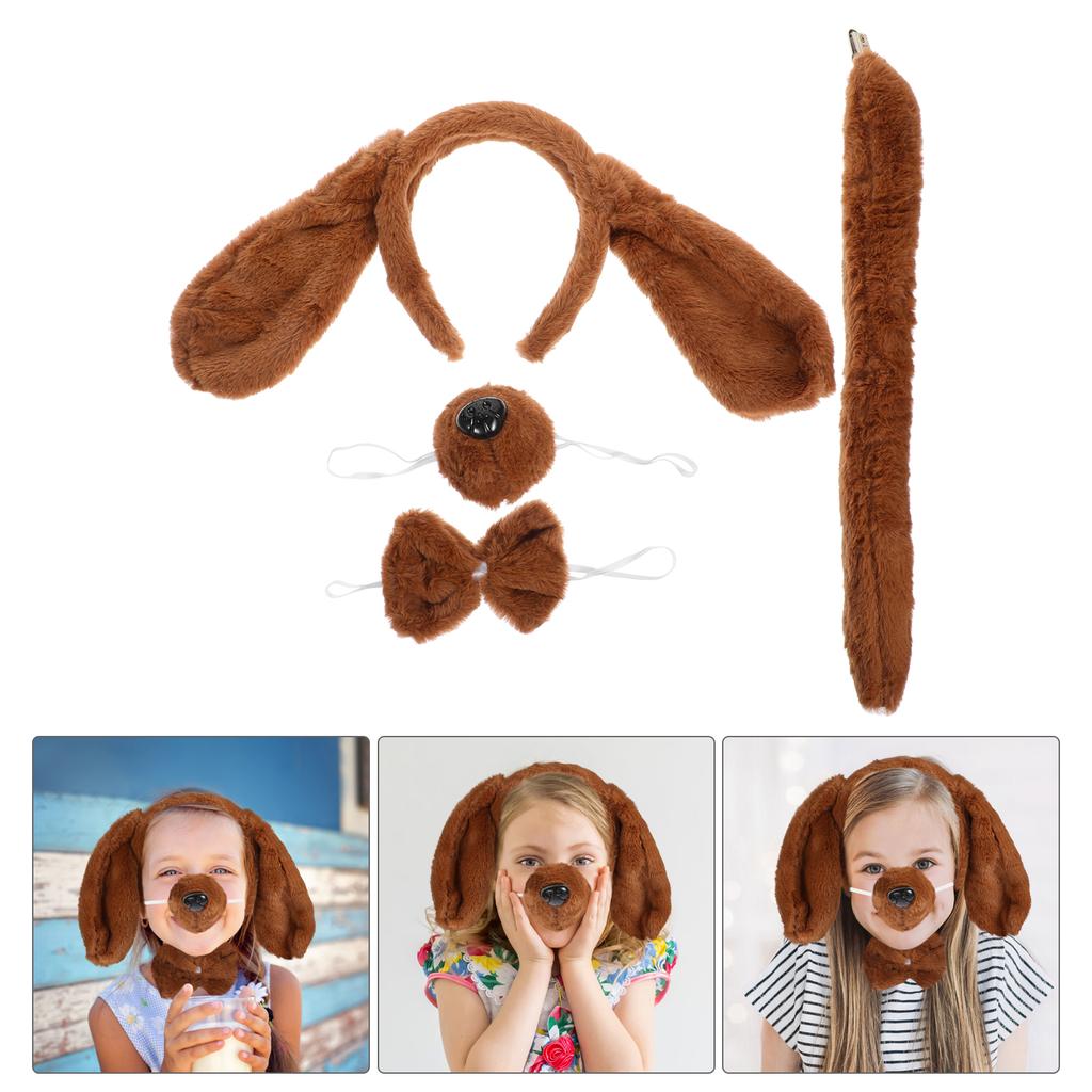 1 Set Pet Dog Costume Kit Party Hairband Bowtie Fake Nose Tail Prop Costume Props Animal Headdress Puppy Clothing Accessories
