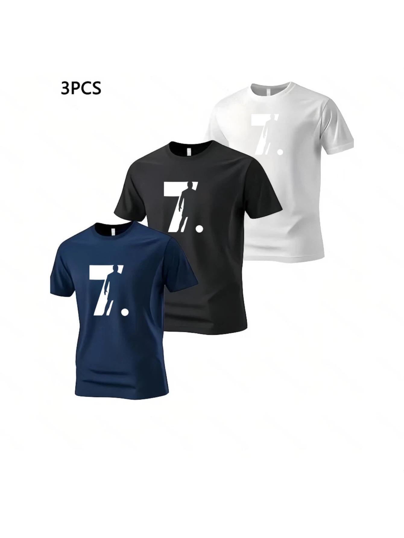 

Men S Trendy Three-Piece T-Shirt with Number 7 Football Character Creative Print M