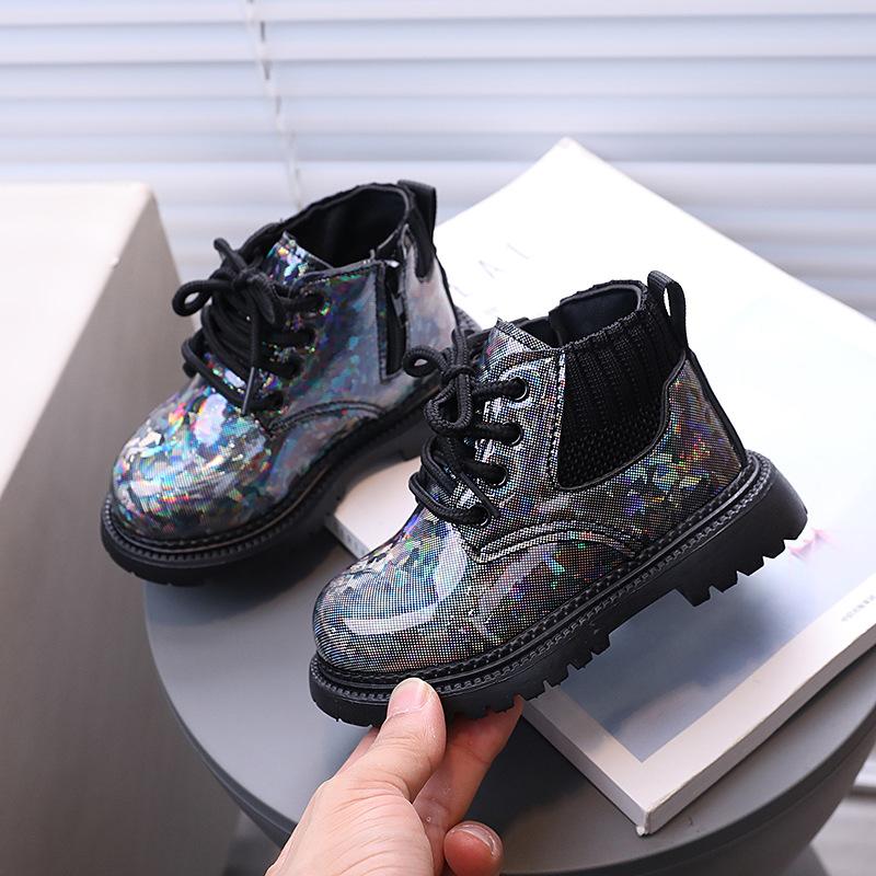 2025 All Season Children Shoes Designer Colorful Shiny Soft Soled Ankle Boots Fashion Versatile Anti Slip Boots Zapatillas Niña