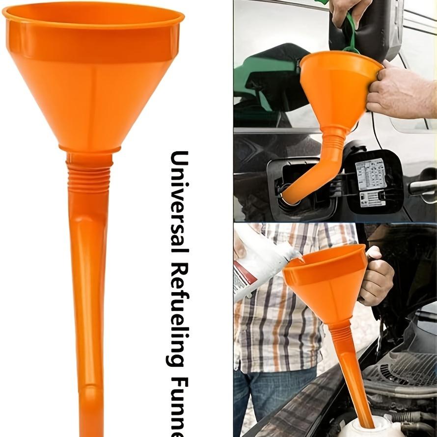 Durable Plastic Oil Funnel 145mm with Ergonomic Bent Handle & Spill-Proof Bright Orange for Tractors, Diesel Engines, Generators, Motorcycles, Cars