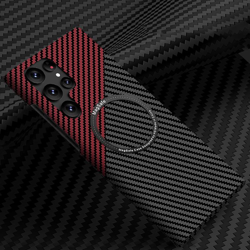 For Magsafe Slim Carbon Fiber Hard Case For Samsung Galaxy S23 Ultra S22 S21 Ultra S23 Plus Frosted Matt Cover Coque For iPhone 15 14 13 12 Pro max