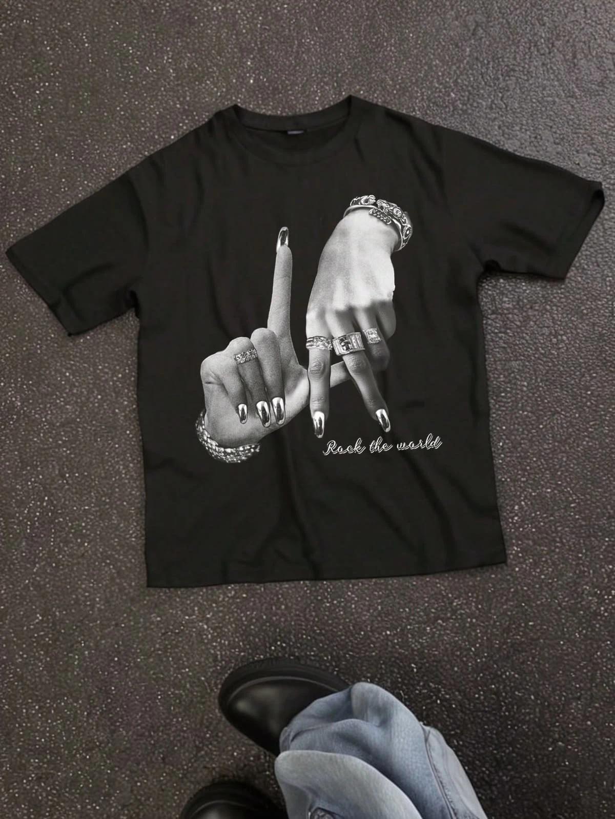 Punk Rock Hand Gesture Aesthetic Graphic T Shirt S