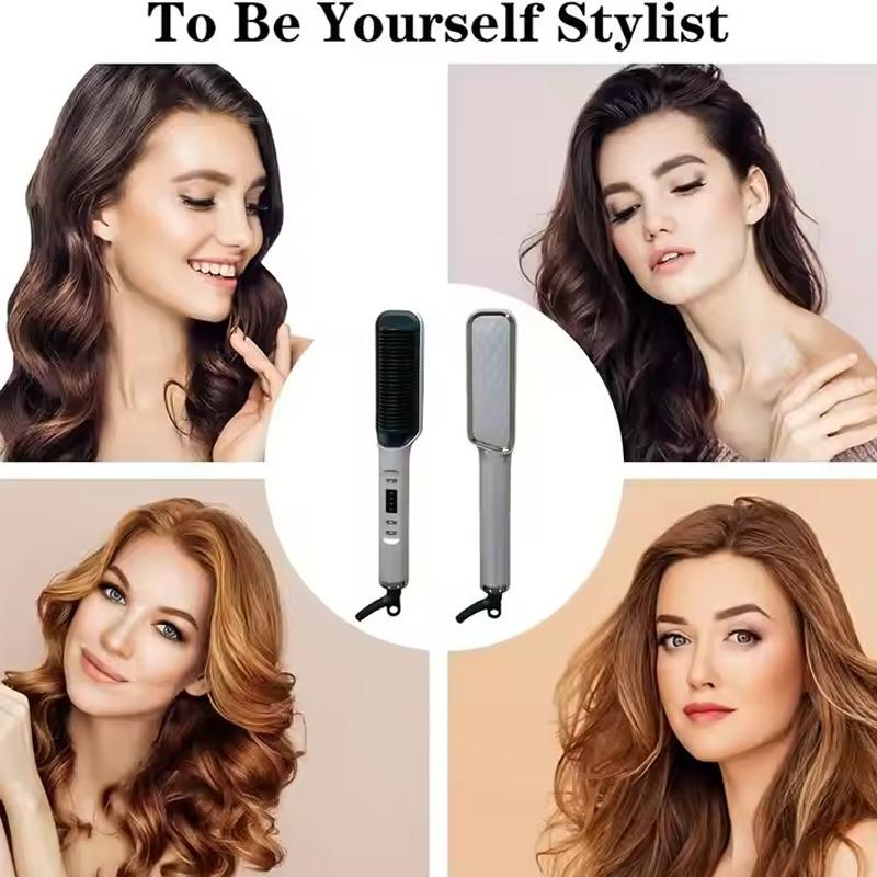 Electric Hot Comb Ceramic Beard Straightening Styler Flat Iron Hair Straightener Brush Negative Ion Anti-Scalding Styling Tool